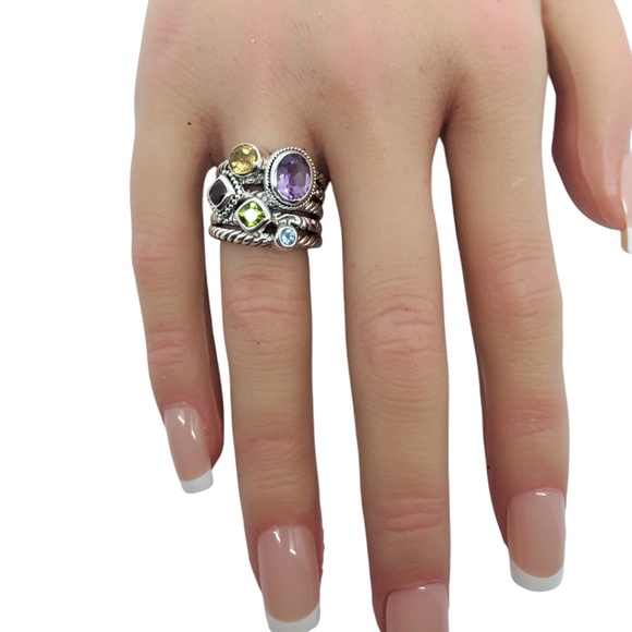 Samuel B Sterling Silver Multi-Stone Ring Wide Band Size 6 # 20232 - Picture 8 of 8
